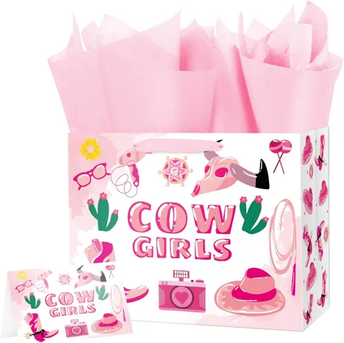 Vista 7 de ysmile Bolsa de regalo de vaquero para hombres y niños, bolsa de papel grande de 13 pulgadas, pañuelo, individual 1 paquete