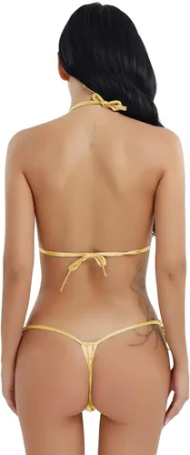 Vista 5 de iEFiEL Traje de baño de bikini de micro cuerdas brillantes para mujer, lencería con tanga para la mayoría