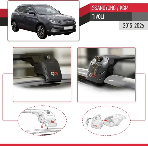 Vista 4 de Compatible con SsangYong Tivoli 2015-2024 ACE-2 Barra transversal de aluminio negro 2 barras
