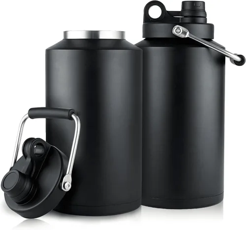 Vista 12 de Botella de agua de 1 galón aislada con popote, botella de agua de acero inoxidable de 128 onzas, boca ancha, doble vacío, apta para lavavajillas