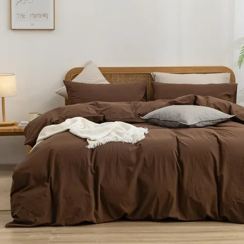 Vista 20 de BESTOUCH Juego de funda de edredón 100 % algodón lavado, tacto súper suave, cómodo, elegante, ligero, juego de ropa de cama de 2 piezas, color gris