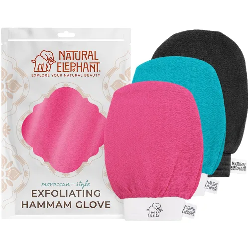Vista 9 de Natural Elephant Guantes exfoliantes para hammam (2 negros y 1 marrón (paquete de 3))