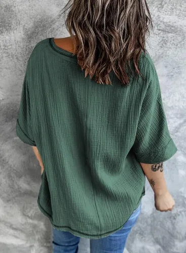 Vista 2 de Dokotoo Blusas tipo túnica para mujer con cuello en V y manga 34 para verano 2024