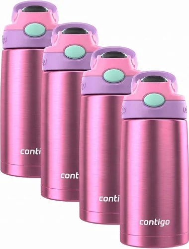 Vista 9 de Contigo Autospout - Botella de agua con popote y pajita, 384.81 ml, Azalea/Pansy Spill-Proof Valve, Easy-Clean Lid, One-Handed Drinking, BPA-Free