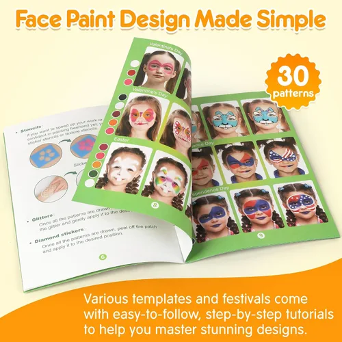Vista 5 de Mocoosy - Kit de pintura facial de 41 colores para niños, paleta de pintura facial no tóxica activada por agua con plantillas, pinceles, gema, kit