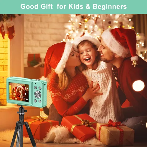 Vista 7 de Cámara digital FHD 1080P para niños, tarjeta SD de 32 GB, zoom 16X, punto y disparo compacto, portátil (verde)