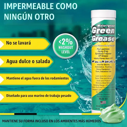 Vista 4 de Tubo de grasa verde ultra resistente (3 onzas, paquete de 3) – NLGI 2, alta temperatura, resistente al agua, grado marino, resistente a