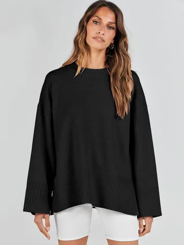 Vista 7 de Caracilia Suéter holgado de manga larga con cuello redondo para mujer, para otoño e invierno 2023