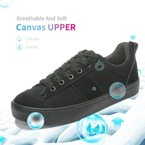 Vista 3 de Obtaom Zapatos deportivos de lona para mujer, con cordones, cómodos, zapatos de patinaje para mujer, zapatos casuales de tenis planos