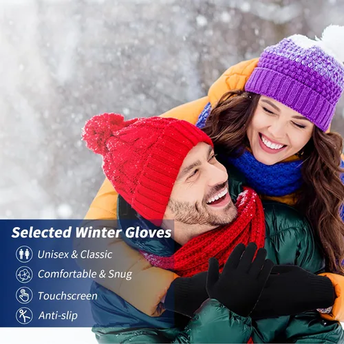 Vista 7 de TOBEHIGHER Guantes de invierno Guantes para mujer para clima frío, guantes de invierno para pantalla táctil, guantes de punto de lana de alpaca