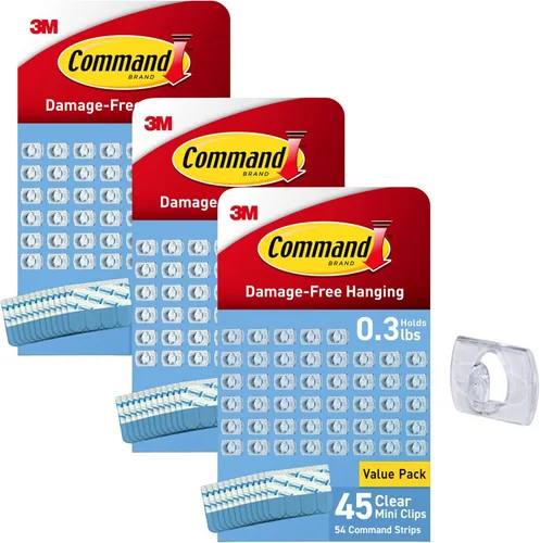 Vista 12 de Command Paquete económico de mini clips de luz transparentes para interiores, 45 clips, 54 tiras, ganchos de cadena de luces sin daños