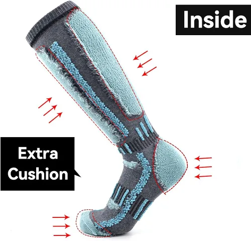 Vista 4 de Busy Socks Calcetines de esquí de lana merina para hombre y mujer, calcetines cálidos para esquí, snowboard, deportes al aire libre, clima frío