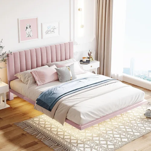 Vista 14 de Bonita cama tapizada de cuero con adorno de conejo, cama de plataforma de tamaño individual con cabecero y listones de madera, adecuada para niños
