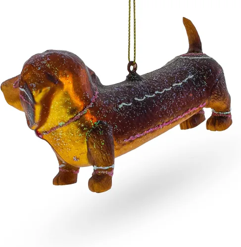 Vista 2 de Dapper Dachshund con arco - Adorno navideño de vidrio soplado