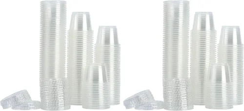 Vista 8 de Recipientes de plástico pequeños de polipropileno transparente de 200-1 oz tazas con tapas