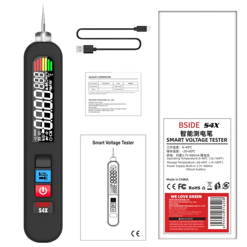 Vista 9 de BSIDE Probador de voltaje recargable Detector de voltaje sin contacto con medición de voltaje de CA en contacto, probador de temperatura ambiental
