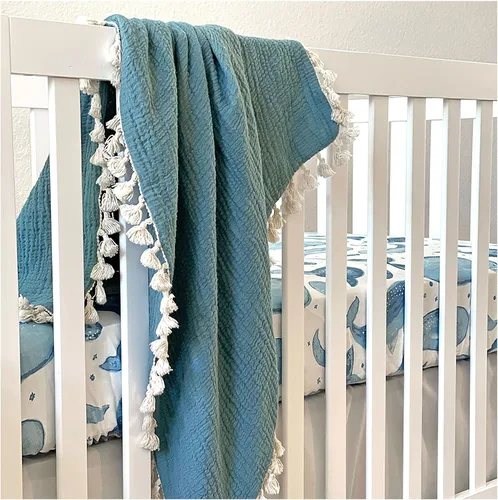 Vista 5 de Crane Baby Manta de muselina para bebé, de algodón suave, ligera, para bebé, niños y niñas, Riverstone, 30 x 40 pulgadas