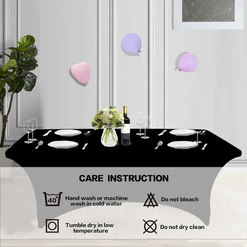 Vista 5 de IVAPUPU Paquete de 2 Manteles de Mesa de 4 Pies Rectangulares Ajustables para Eventos, Cubiertas de Mesa Elásticas Negras Lavables de Spandex