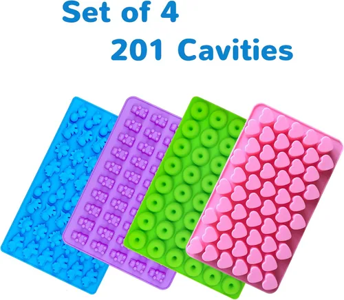Vista 6 de WARM TIME Gummy Bear - Moldes de silicona para caramelos, mini moldes de goma con 2 goteros, moldes de silicona antiadherentes de grado alimenticio