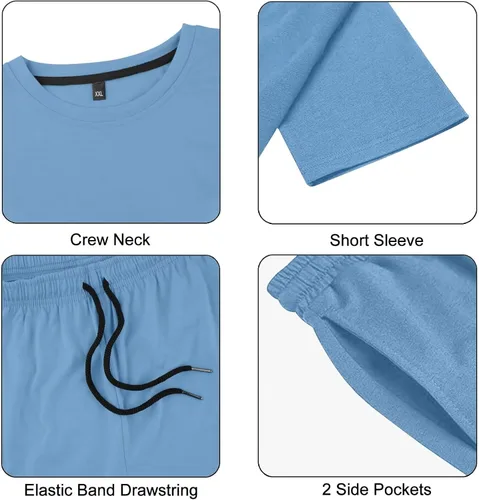 Vista 5 de Uni Clau Conjunto corto de 2 piezas para hombre, conjunto de camisa y pantalones cortos de verano a la moda