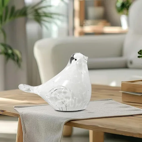 Vista 4 de Estatuilla de pájaro de vidrio hecha a mano Escultura de animales de arte soplado Decoración del hogar Centro de mesa (blanco)