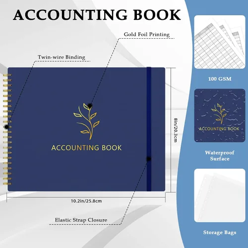 Vista 2 de AKONEGE Libro Mayor de Contabilidad para Pequeñas Empresas y Uso Personal, Cuaderno Rastreador de Gastos Horizontal Libro Mayor para Teneduría