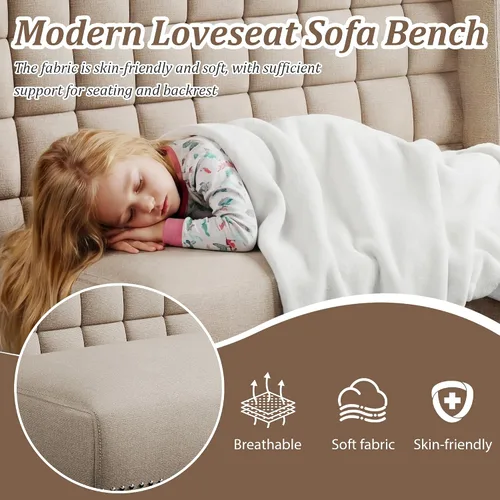 Vista 5 de Andeworld Sofá Loveseat Settee Banco Sofá Moderno, Banco Banqueta Tapizado con Respaldo para Comedor, Sala de Estar, Pasillo o Entrada, Putty Masilla