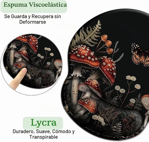 Vista 5 de LIMKRIAN Alfombrilla ergonómica para mouse con reposamuñecas de gel, decoración de escritorio de hongos