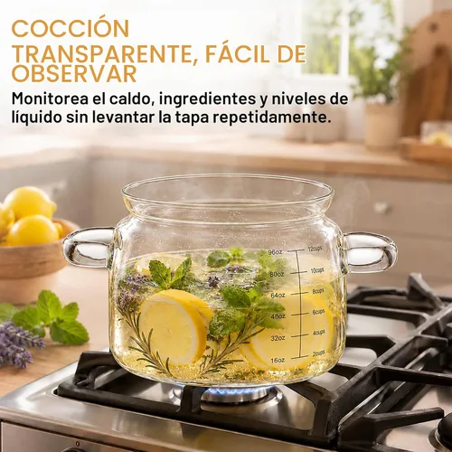 Vista 5 de Olla de vidrio de 3.2 cuartos de galón con tapa y marcas de medición