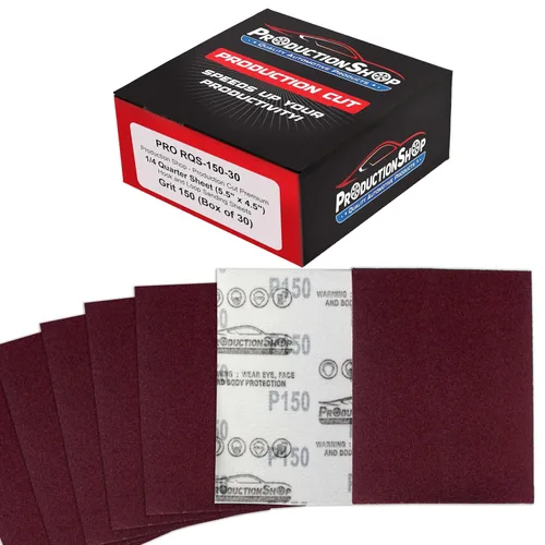 Vista 14 de ProductionShop Hojas de lija rojas de grano 100 de primera calidad, tamaño de 1/4 de hoja, caja de 30 – papel de lija con gancho y bucle, abrasivo
