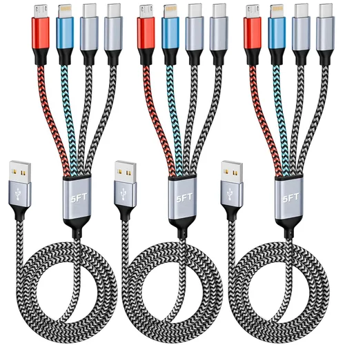 Vista 19 de Cargador de teléfono de 90 grados, cable de carga múltiple 4 en 2, cable USB C CarPlay con doble tipo C, micro USB, puerto IP, cable USBC de nailon