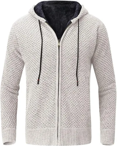 Vista 6 de Mens Zipper Hooded Knitwear Sweater Coat Long Sleeve Sherpa Jacket Colorblock Hoodie Sweatshirt Fleece Warm Winter Coat
