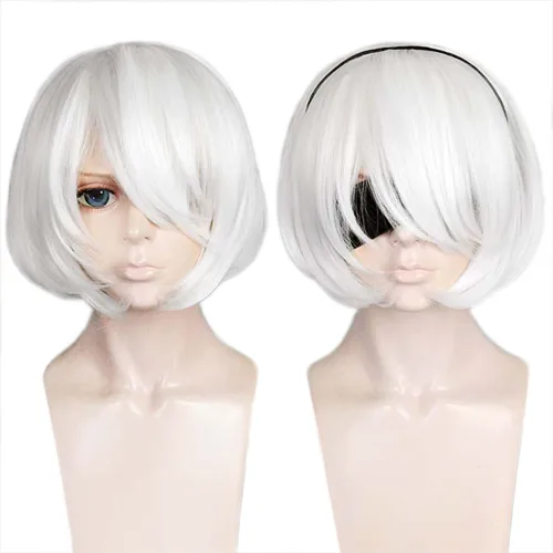 Vista 7 de ANOGOL - Peluca de cosplay de anime azul para hombre, peluca corta azul claro, pelo corto con puntas