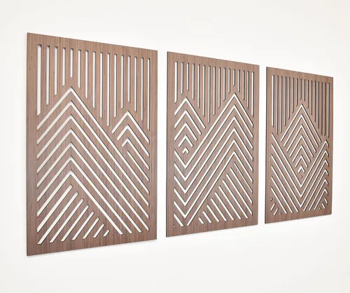 Vista 3 de ZellCreative Juego de 3 paneles geométricos de madera para decoración de pared, montañas