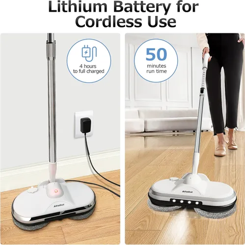 Vista 2 de Mopa Eléctrica, AlfaBot WS-24 Mopa Giratoria Inalámbrica para Limpieza de Pisos, Limpiador de Pisos Ligero y Recargable con Pulverizador de Agua