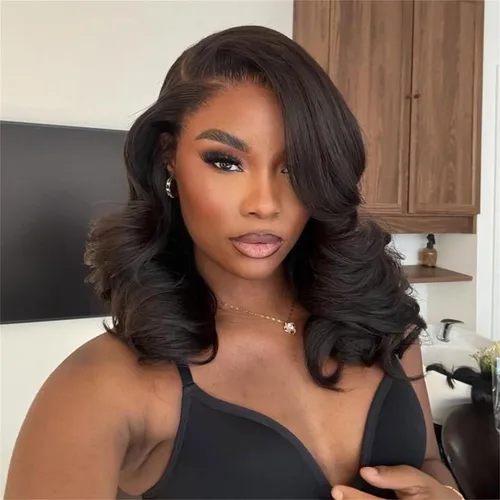 Vista 13 de Peluca de cabello humano estilo Bob para mujeres negras, 4x4, sin pegamento, encaje frontal, pelucas de cabello humano prearrancadas cortas