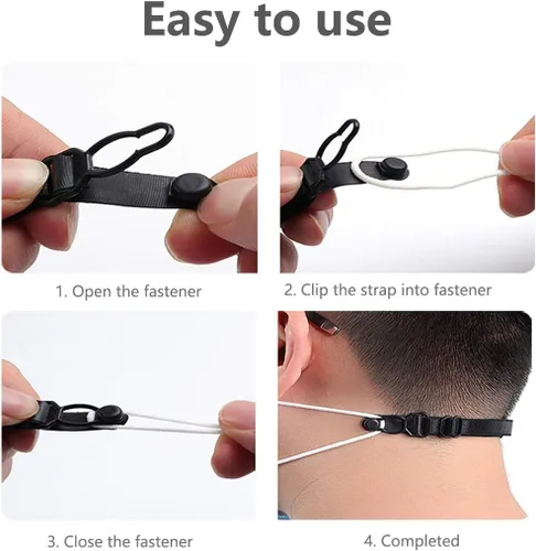 Vista 3 de Correa extensora de máscara, 10 piezas de tela elástica, clip protector de orejas con correa ajustable para la parte posterior de la cabeza