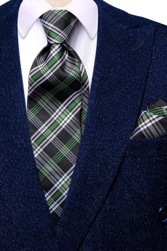 Vista 41 de Hi-Tie Corbatas de seda para hombre, diseño de cachemira a rayas, con bolsillo, gemelos cuadrados, conjunto formal de negocios