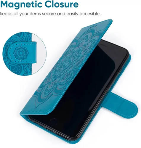 Vista 5 de Funda para Galaxy S20, para Samsung SM-G981U Wallet con protector de pantalla de vidrio templado, funda de cuero con diseño de mandala para Samsung