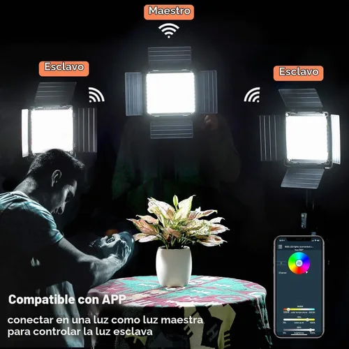 Vista 5 de GVM - Luz de video LED RGB 800D, kit de iluminación de video de 2 piezas con control de aplicación, iluminación de fotografía de 40 W, panel de luz