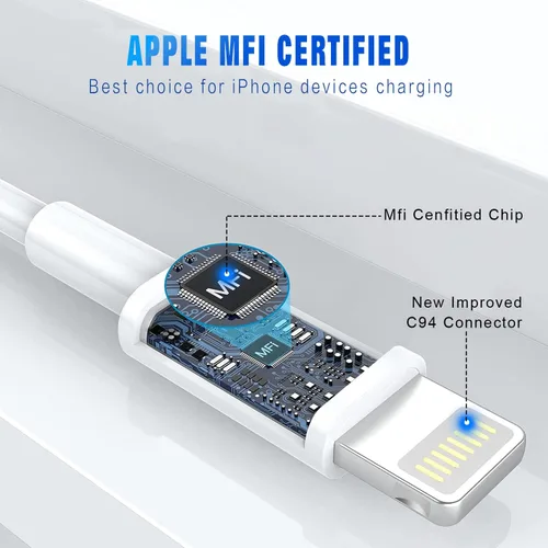 Vista 2 de OCEEK Cargador para iPhone (paquete de 3 cables USB A a Lightning de 6 pies), certificado MFi Cables de carga rápida Apple Charger compatible