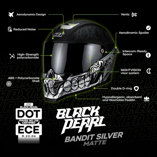 Vista 2 de HAX Casco de motocicleta de cara completa para hombres y mujeres adultos, certificado DOT y ECE 22.06, casco de motocross de ventilación avanzada