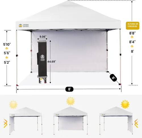 Vista 3 de CROWN SHADES Toldo desplegable de 8 x 8 con 1 pared lateral, tienda de Rejilla blanca