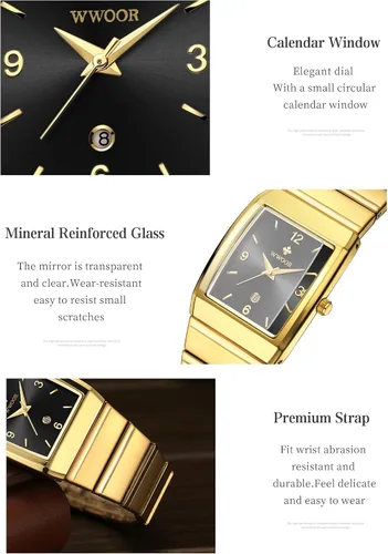Vista 2 de WWOOR Relojes cuadrados para hombres y mujeres, reloj cuadrado de acero inoxidable para hombre con fecha, reloj casual con fecha cuadrada