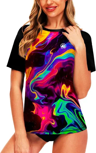 Vista 68 de AOBUTE Camisetas de natación de manga corta para mujer con protección solar degradada