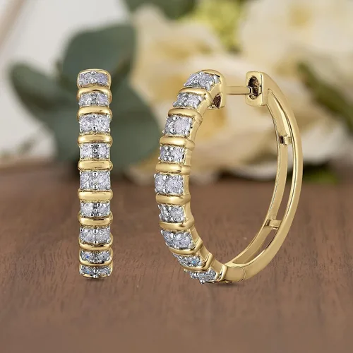 Vista 2 de Natalia Drake Aretes de aro con barra horizontal de 12 quilates para mujer en plata de ley 925