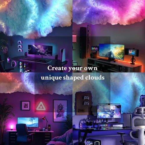 Vista 5 de FUSLITE Luz LED 3D Thundercloud, luces de nube de techo con control remoto, kit de bricolaje, nubes LED para techo, sala de juegos, dormitorio
