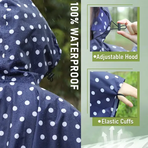 Vista 3 de SaphiRose Unisex Rain Poncho Raincoat Hooded for Adults Women with Pockets