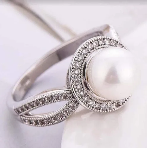 Vista 2 de Lzz Fashion Lady 925 Anillo de plata esterlina perla blanco zafiro blanco perla cultivada de agua dulce y circonita cúbica anillo de joyería de boda