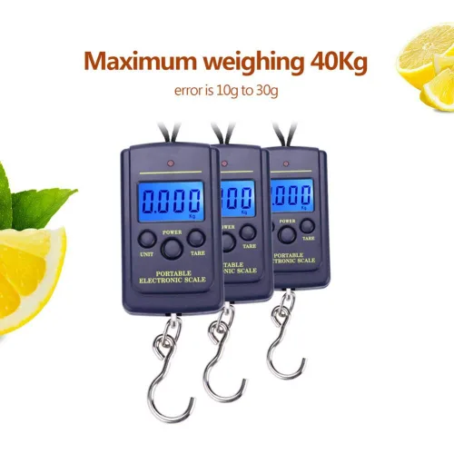 Vista 4 de Báscula de pescado portátil, báscula digital eléctrica para colgar, pantalla LCD de plástico de mano, báscula electrónica de equilibrio de 88.2 lbs